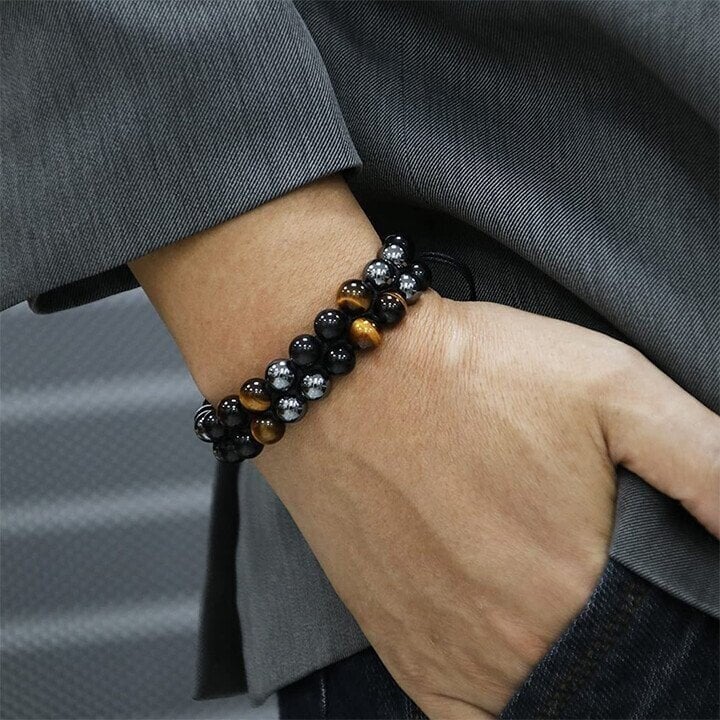 (2025 New Year Hot Sale)Triple Protection Bracelet-Genuine Tigers Eye Agate and  Black gallstone-The Perfect Gift
