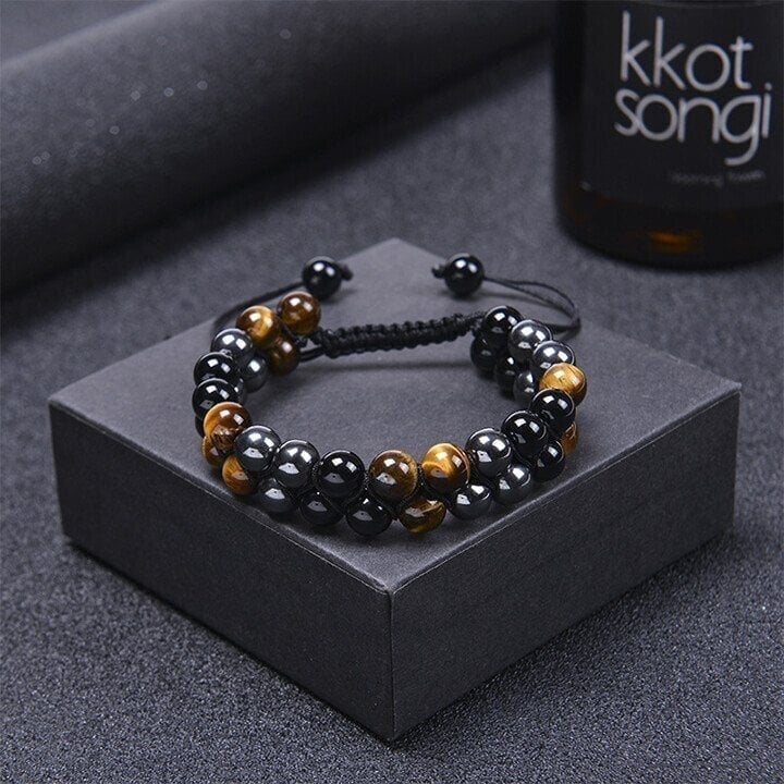 (2025 New Year Hot Sale)Triple Protection Bracelet-Genuine Tigers Eye Agate and  Black gallstone-The Perfect Gift