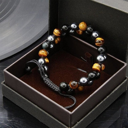 (2025 New Year Hot Sale)Triple Protection Bracelet-Genuine Tigers Eye Agate and  Black gallstone-The Perfect Gift