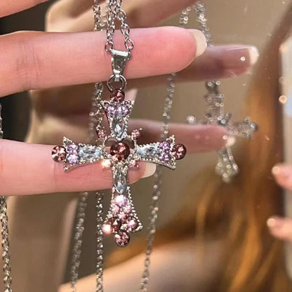🛷Limited Time 60% Discount, Christmas special🌟Women's rhinestone pendant pink and purple necklace