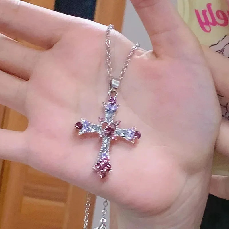 🛷Limited Time 60% Discount, Christmas special🌟Women's rhinestone pendant pink and purple necklace