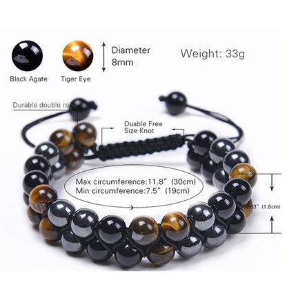 (2025 New Year Hot Sale)Triple Protection Bracelet-Genuine Tigers Eye Agate and  Black gallstone-The Perfect Gift